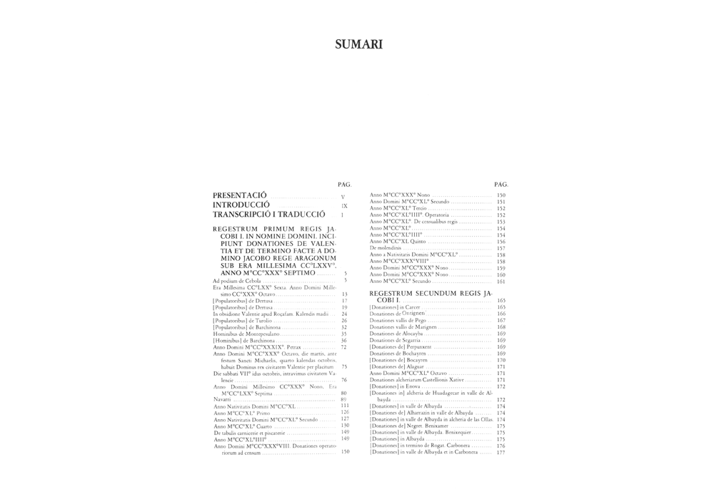 Repartiment Regne de València-Jaime I Aragón-manuscrito-libro facsímil-Vicent García Editores-15 índice estudio a.